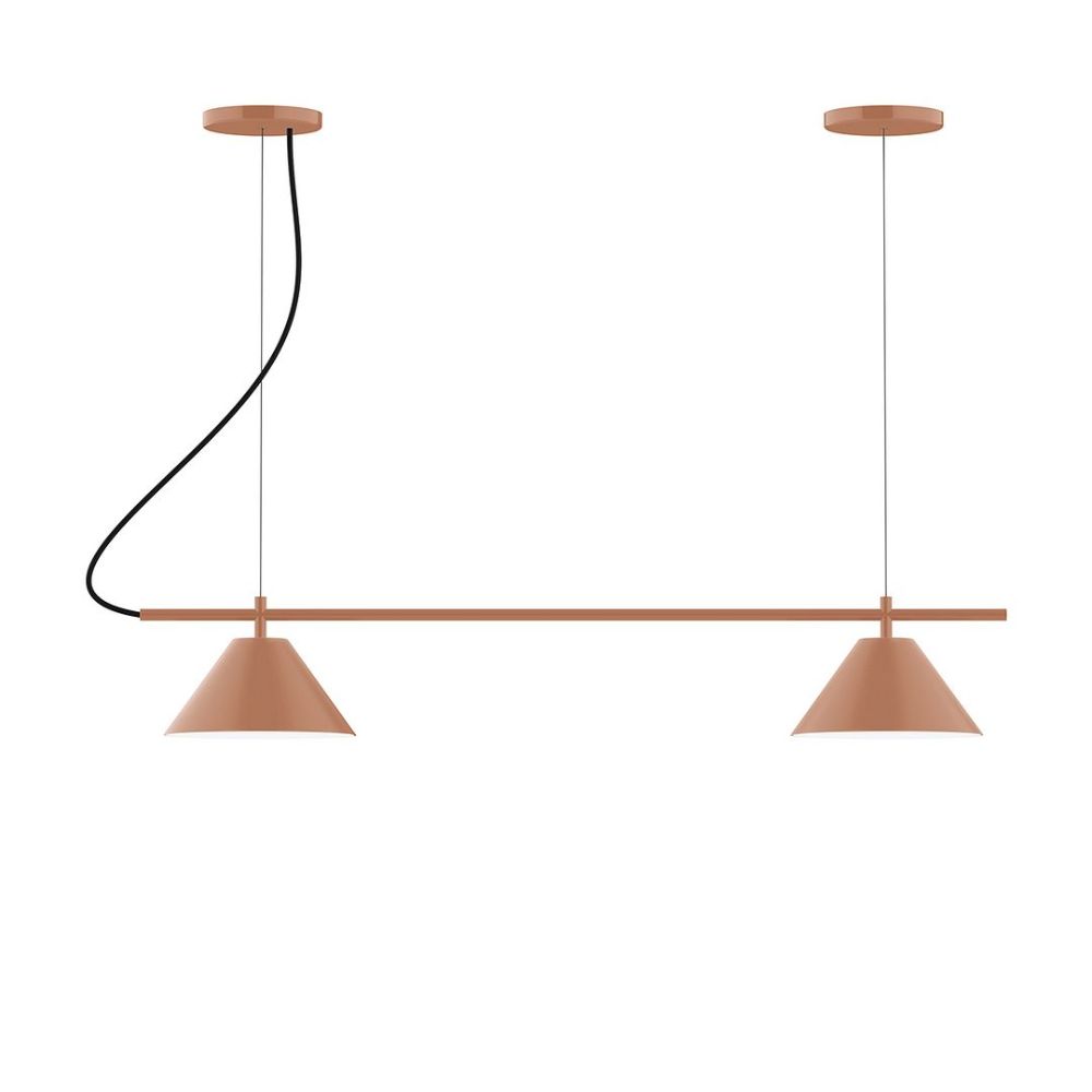 Montclair Lightworks CHB421-19-C01 2-Light Linear Axis Chandelier with Brown and Ivory Houndstooth Fabric Cord, Terracotta